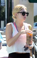 ASHLEY BENSON in Tights at Starbucks in Los Angeles