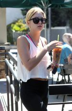 ASHLEY BENSON in Tights at Starbucks in Los Angeles