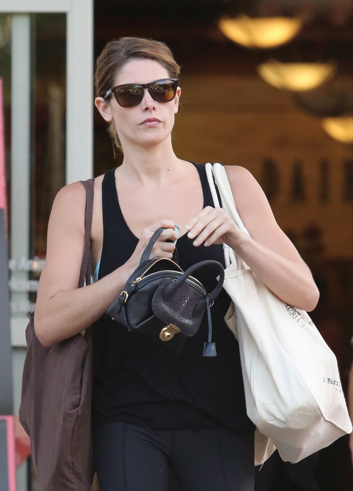 ASHLEY GREENE in Tights Shopping at Bristol Farms in West Hollywood ...