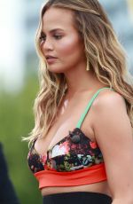CHRISSY TEIGEN on the Set of Extra in universal City