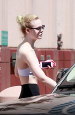 ELLE FANNING in Tights Leaves a Gym in Studio City