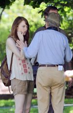 EMMA STONE at a Movie Set in Newport
