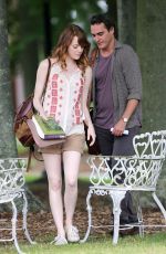 EMMA STONE at a Movie Set in Newport