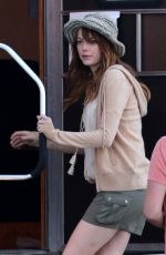 EMMA STONE at a Movie Set in Newport