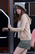 EMMA STONE at a Movie Set in Newport