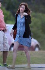 EMMA STONE at a Movie Set in Newport