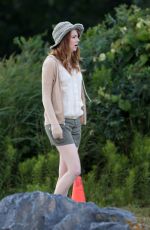 EMMA STONE at a Movie Set in Newport