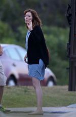 EMMA STONE at a Movie Set in Newport