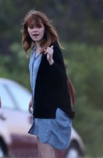 EMMA STONE at a Movie Set in Newport