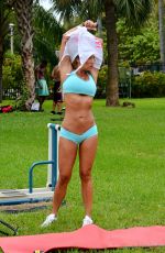 JENNIFER NICOLE LEE Working Out at a Park in Miami