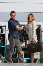 KATIE CASSIDY on the Set of Arrow in Vancouver