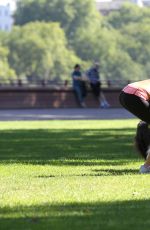 LEILANI DOWDING in Tights Working Out at Battersea Park in London