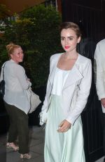 LILY COLLINS Arrives at Chiltern Firehouse in London