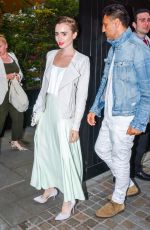 LILY COLLINS Arrives at Chiltern Firehouse in London