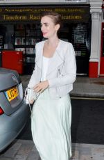 LILY COLLINS Arrives at Chiltern Firehouse in London