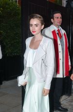 LILY COLLINS Arrives at Chiltern Firehouse in London