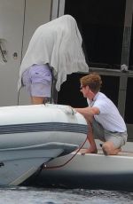 LINDSAY LOHAN in Bikini in a Boat at Ischia