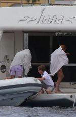 LINDSAY LOHAN in Bikini in a Boat at Ischia