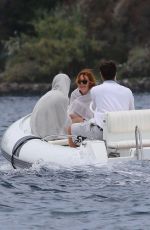 LINDSAY LOHAN in Bikini in a Boat at Ischia