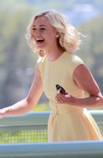 YVONNE STRAHOVSKI on the Set of Extra in Universal City