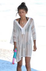 ZENDAYA COLEMAN in Covered Bikini on the Beach in Malibu