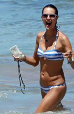 ALESSANDRA AMBROSIO in Striped Bikini at a Beach in Maui