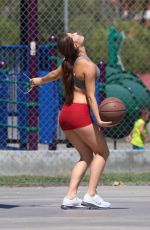 AMANDA CERNY in Shorts and Tank Top Playing Basketball in Beverly Hills