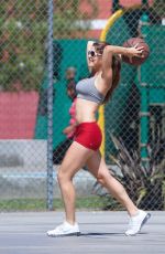 AMANDA CERNY in Shorts and Tank Top Playing Basketball in Beverly Hills