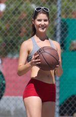 AMANDA CERNY in Shorts and Tank Top Playing Basketball in Beverly Hills