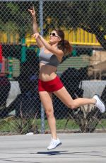 AMANDA CERNY in Shorts and Tank Top Playing Basketball in Beverly Hills