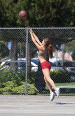 AMANDA CERNY in Shorts and Tank Top Playing Basketball in Beverly Hills