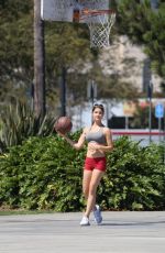 AMANDA CERNY in Shorts and Tank Top Playing Basketball in Beverly Hills