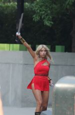 ASHLEY BENSON on the Set of Pixels in Toronto