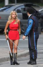 ASHLEY BENSON on the Set of Pixels in Toronto