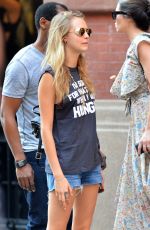 CARA DELEVINGNE in Cutoff Out and About in New York