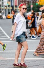 DAKOTA FANNING in Denim Shorts Out in New York