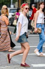 DAKOTA FANNING in Denim Shorts Out in New York