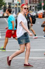 DAKOTA FANNING in Denim Shorts Out in New York