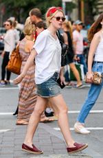 DAKOTA FANNING in Denim Shorts Out in New York