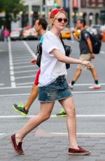 DAKOTA FANNING in Denim Shorts Out in New York
