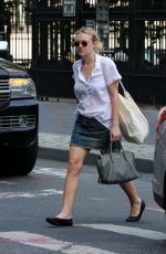 DAKOTA FANNING in Denim Skirt Out in New York