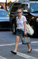 DAKOTA FANNING in Denim Skirt Out in New York