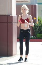 ELLE FANNING in Spandex and Tank Top at a Gym in Los Angeles
