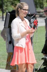 EMILY BETT RICKARDS on the Set of The Flash and Arrow in Vancouver