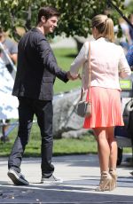 EMILY BETT RICKARDS on the Set of The Flash and Arrow in Vancouver