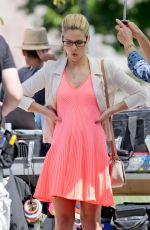 EMILY BETT RICKARDS on the Set of The Flash and Arrow in Vancouver