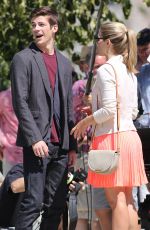 EMILY BETT RICKARDS on the Set of The Flash and Arrow in Vancouver