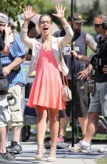 EMILY BETT RICKARDS on the Set of The Flash and Arrow in Vancouver
