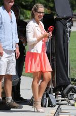 EMILY BETT RICKARDS on the Set of The Flash and Arrow in Vancouver