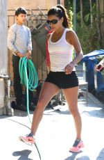 EVA LONGORIA in Shorts Leaves a Gym in Los Angeles